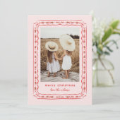Classic Holly Painted Frame Pink Red Photo Feestdagenkaart (Staand voorkant)