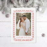 Classic Holly Painted Frame Wedding Photo Feestdagenkaart<br><div class="desc">Original illustrated holly leaves,  berries and wavy ribbon border around a portrait photo,  hand drawn by Becky Nimoy. Add a photo on the back or a message.</div>