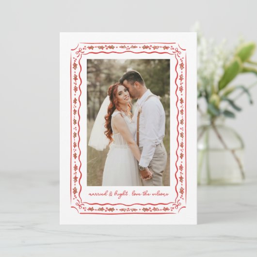 Classic Holly Painted Frame Wedding Photo Feestdagenkaart (Staand voorkant)