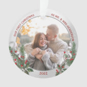 Classic Holly Pine Silver Lijst Foto Passen getrou Ornament (voorkant)