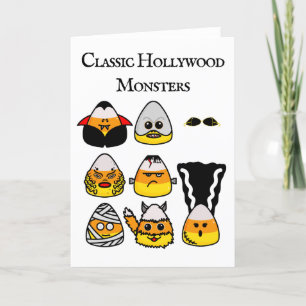 Classic Hollywood Monsters Candy Corn Holiday Kaar Feestdagen Kaart