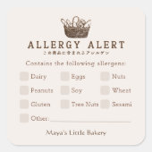 Classic Homemade Bakery Allergy Alert Vierkante Sticker (Voorkant)