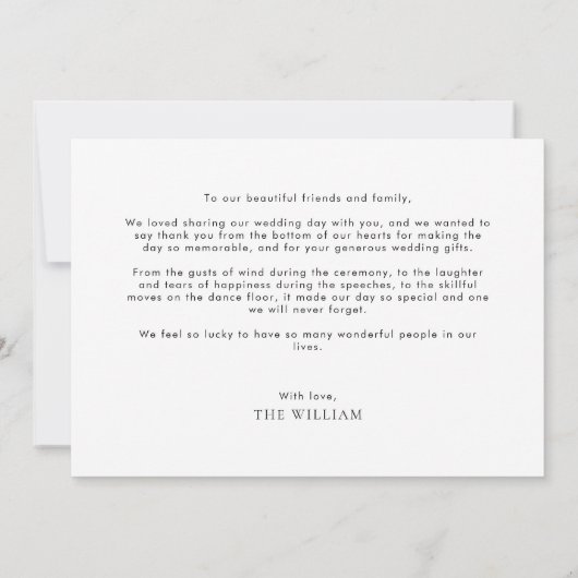 Classic Horizontal Romantic Photo Wedding Bedankkaart (Achterkant)