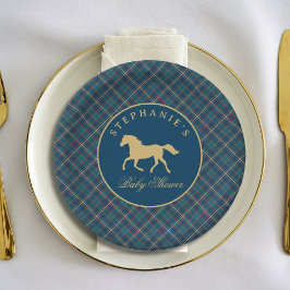 Classic Horse Equestrian Tartan Plaid Baby Shower Papieren Bordje