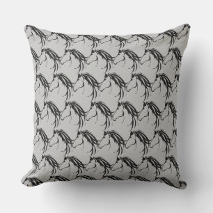 Classic Horse Head Pattern Black Grey Buitenkussen