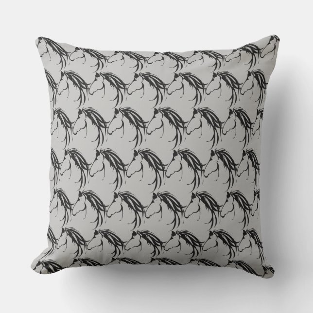 Classic Horse Head Pattern Black Grey Buitenkussen (Voorkant)