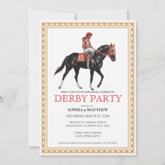 Classic Horse Racing Derby Party Invitation Kaart (Voorkant)