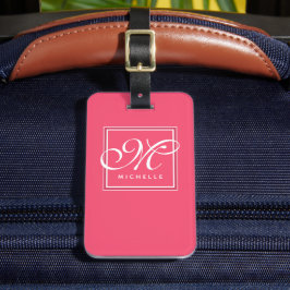 Classic Hot Pink en White Script-monogram Bagagelabel