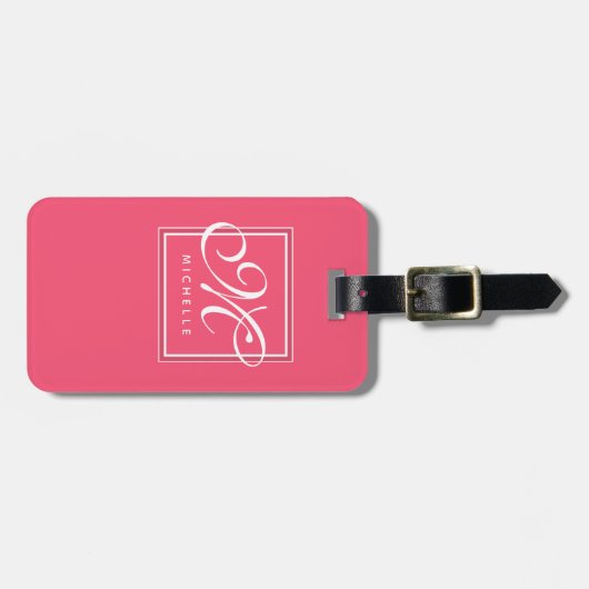 Classic Hot Pink en White Script-monogram Bagagelabel (Voorkant horizontaal)