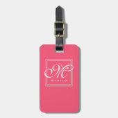 Classic Hot Pink en White Script-monogram Bagagelabel (Voorkant verticaal)