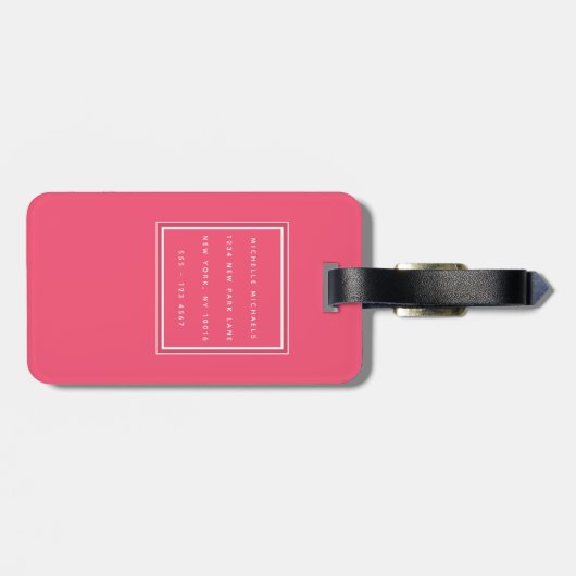 Classic Hot Pink en White Script-monogram Bagagelabel (Achterkant horizontaal)