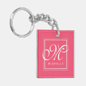 Classic Hot Pink en White Script-monogram Sleutelhanger (Voorkant Links)