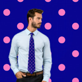 Classic Hot Pink Polka Dots op Navy Stropdas