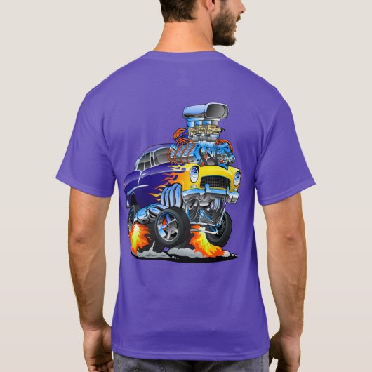 Classic Hotrod Muskar Flames Big Engine T-shirt (Achterkant)