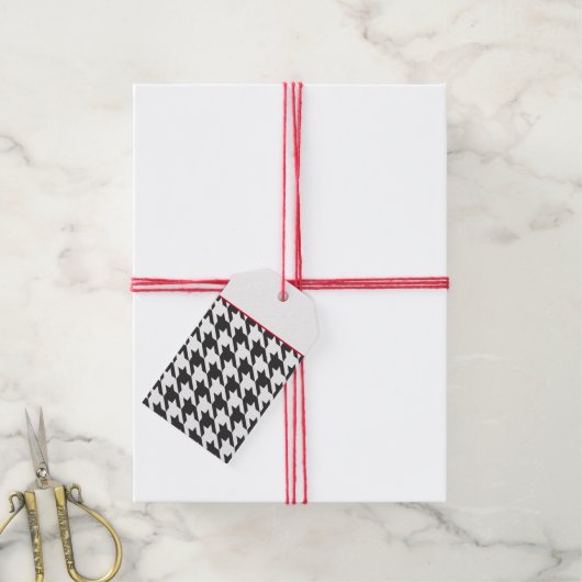 Classic Houndstooth Black White Timeless Cadeaulabel (Met Touw)