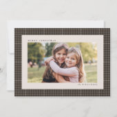 Classic houndstooth lijst preppy één foto bruin feestdagenkaart (Voorkant)