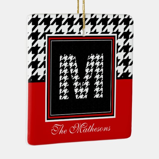 Classic Houndstooth Pattern Monogram Rood en zwart Keramisch Ornament (Rechts)