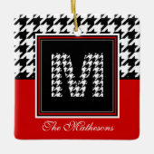 Classic Houndstooth Pattern Monogram Rood en zwart Keramisch Ornament (Voorkant)