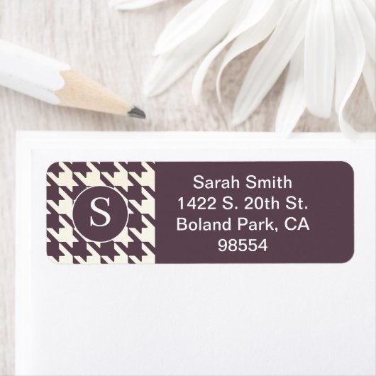Classic Houndstooth Pattern Paarse Plum en Wit Etiket (Insitu)