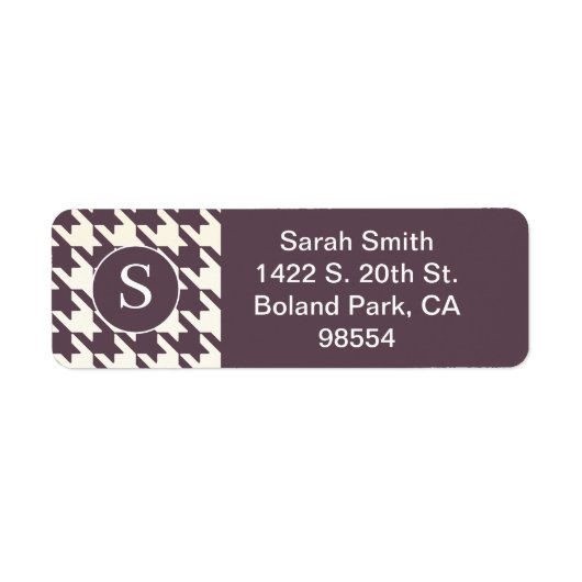Classic Houndstooth Pattern Paarse Plum en Wit Etiket (Voorkant)
