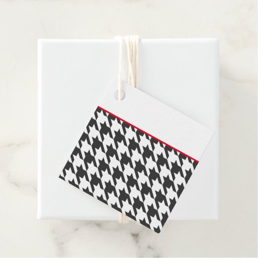 Classic Houndstooth Zwart Wit Rood Tijdloos Chique Bedankjes Labels (In situ)