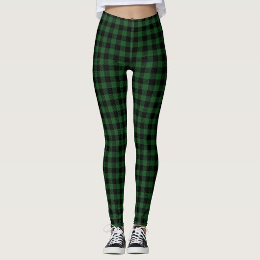 Classic hunter green black buffalo plaid patterned leggings (Voorkant)