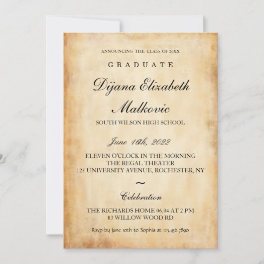 Classic I oud papier Afstuderen Kaart (Voorkant)