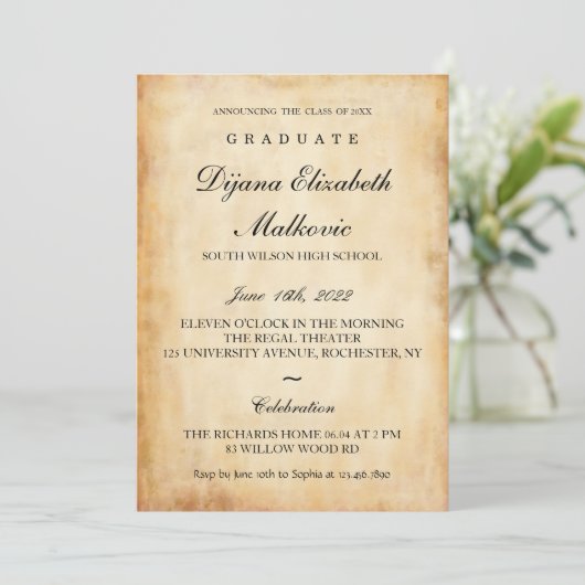 Classic I oud papier Afstuderen Kaart (Staand voorkant)