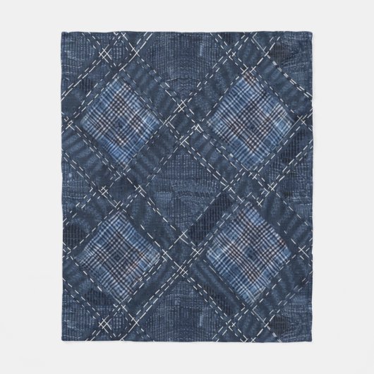 Classic Indigo Diamond Stitch Denim Pattern Fleece Deken (Voorkant)