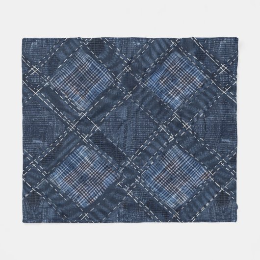 Classic Indigo Diamond Stitch Denim Pattern Fleece Deken (Voorkant (Horizontaal))