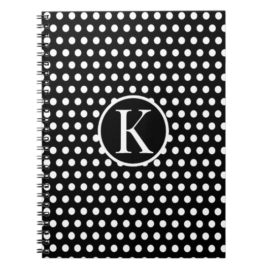 Classic initiaal letter Polka Dots Zwart Notitieboek (Voorkant)
