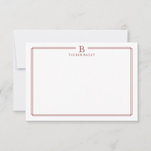 Classic Initial Monogram Red Border Stationery Notitiekaartje (Voorkant)