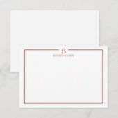 Classic Initial Monogram Red Border Stationery Notitiekaartje (Voorkant / Achterkant)