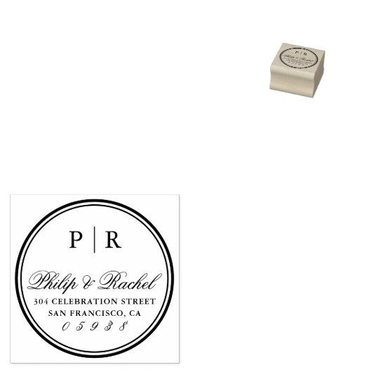 Classic Initialen Ronde Bruiloft Retouradres Rubberstempel (Gestempeld)