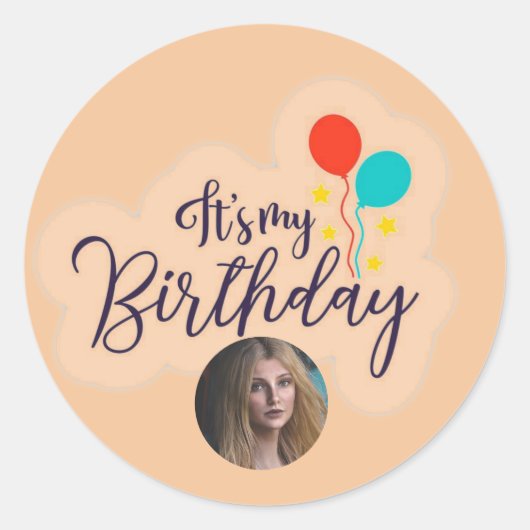 Classic 'It's My Birthday' Ronde Sticker (Voorkant)