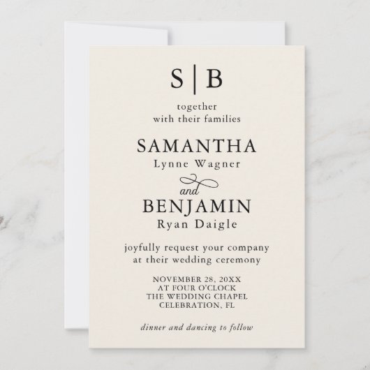 Classic Ivoor Monogram Initialen Bruiloft Kaart (Voorkant)