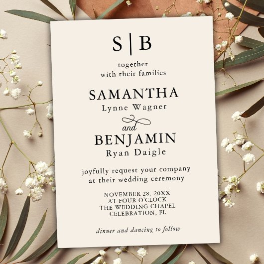 Classic Ivoor Monogram Initialen Bruiloft Kaart