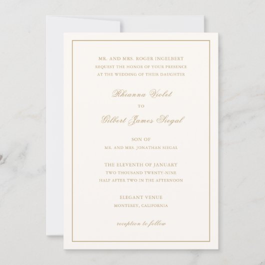 Classic Ivory and Gold Border Timeless Wedding Kaart (Voorkant)