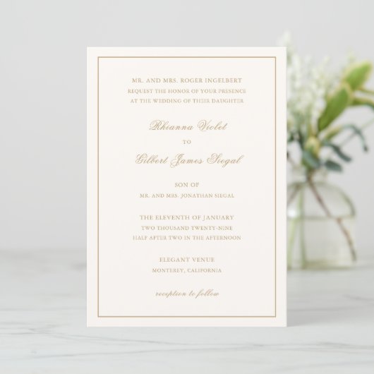 Classic Ivory and Gold Border Timeless Wedding Kaart (Staand voorkant)
