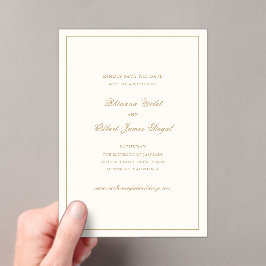 Classic Ivory and Gold Wedding Save the Date Acryl Uitnodigingen