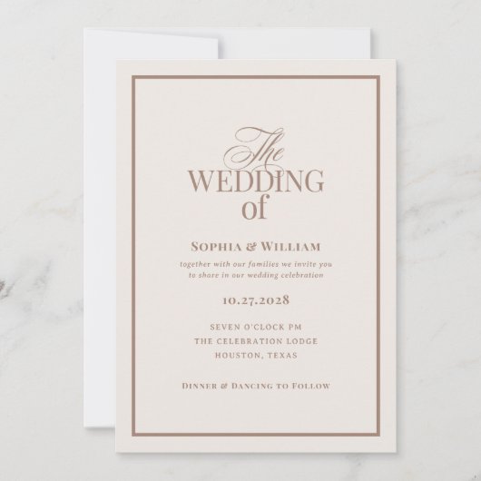 Classic Ivory and Taupe | Luxe Neutral Wedding Kaart (Voorkant)