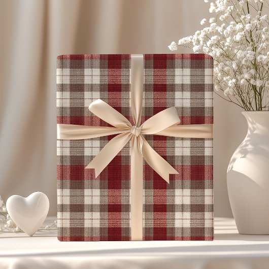 Classic Ivory Brown Rust Red Plaid Pattern Cadeaupapier