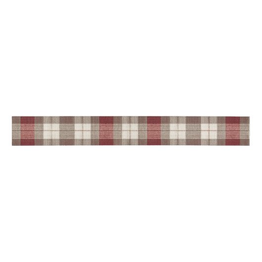 Classic Ivory Brown Rust Red Plaid Pattern Grosgrain Lint (Voorkant)