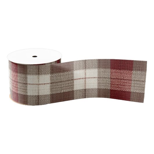 Classic Ivory Brown Rust Red Plaid Pattern Grosgrain Lint (Spoel)