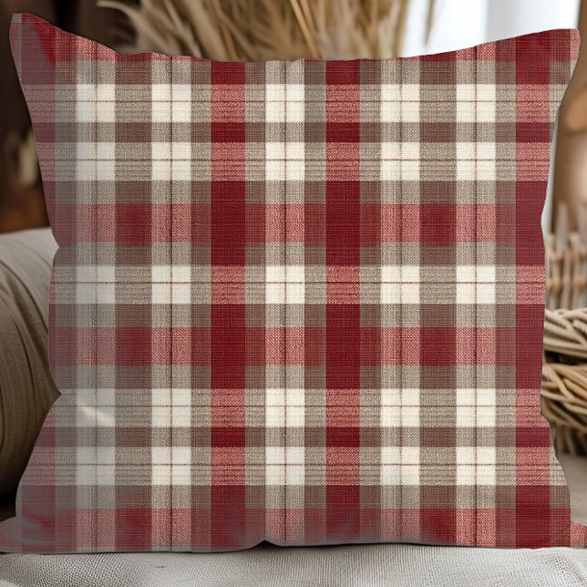 Classic Ivory Brown Rust Red Plaid Pattern Kussen (Creator heeft geüpload)