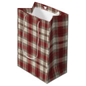 Classic Ivory Brown Rust Red Plaid Pattern Medium Cadeauzakje (Voorkant Gekanteld)