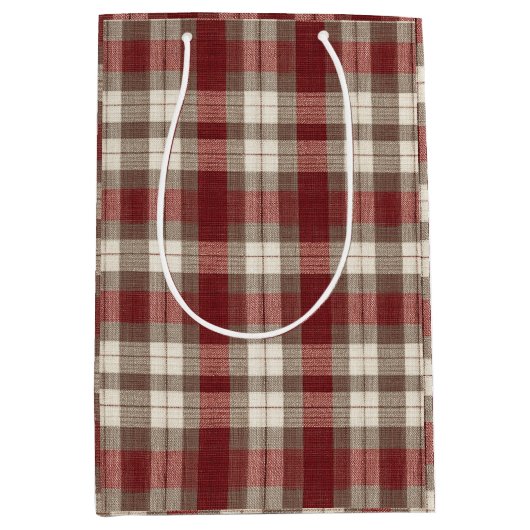 Classic Ivory Brown Rust Red Plaid Pattern Medium Cadeauzakje (Voorkant)