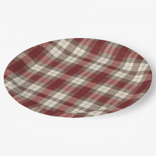Classic Ivory Brown Rust Red Plaid Pattern Papieren Bordje (Gekanteld)