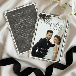 Classic Ivory Damask Rococo Pattern Photo Wedding Bedankkaart