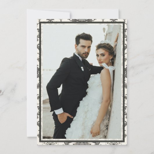 Classic Ivory Damask Rococo Pattern Photo Wedding Save The Date (Achterkant)